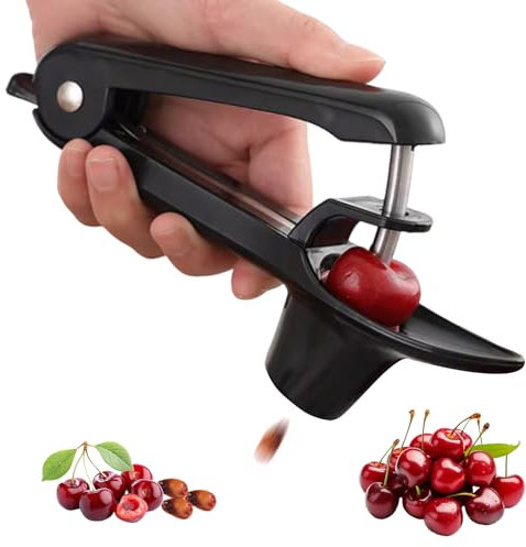 Deshuesador de cerezas de acero inoxidable con recipiente recogedor, removedor de huesos de cereza, deshuesador de cerezas manual, descorazonador manual de cerezas y ciruelas, descorazonador de