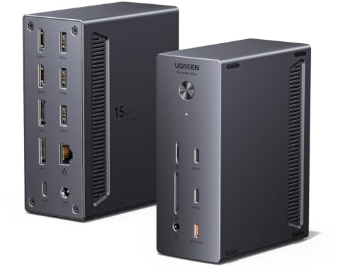 UGREEN Docking Station 4 Monitors, 15-in-1 Quad 4K@60Hz DisplayLink Dock | 100W Max, 27W USBC, 2x 10Gbps USB-C, 3x USB-A, 2.5GbE, SD/TF, For macOS & Windows (Install The Latest DisplayLink Driver)