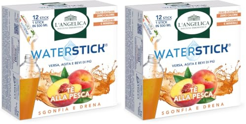 L'Angelica, Waterstick Beauty, 1 Astuccio da 12 Stick, Aromi per Acqua Senza Zuccheri e Calorie, Gusto Tè alla Pesca, con Vitamine e Sali Minerali (Confezione da 2)