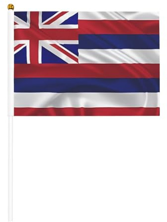 Mini bandiera delle Hawaii bandiere americane su bastone – 14 x 20,8 cm piccole bandiere USA per esterni, decorazioni 4 luglio, decorazione patriottica, asta per bandiera portatile, bandiere palmari