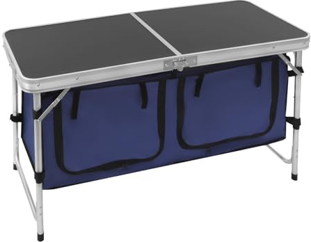 120*47*70cm Campingküche faltbar höhenverstellbarer Campingschrank tragbare Kochstation aus Aluminium mit Organizer & Tragegriff Küchenschrank mit Arbeitsplatte und Staufächern Outdoor Camping Schwarz