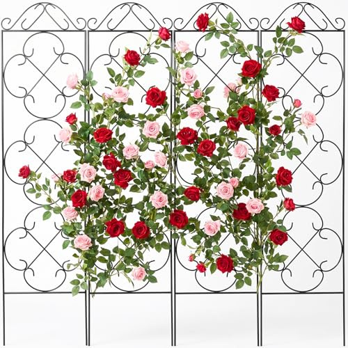 Thealyn Rankhilfe aus Metall 4er Set, 117 x 31 cm, Pflanzenstütze | für Kletterpflanzen und Topfpflanzen, Rankgitter für Blumentopf, Garten, Balkon und Terrasse, Schwarz