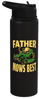 Father Mows Best - Green Riding Lawnmower Stainless Steel Insulated Water Bottle