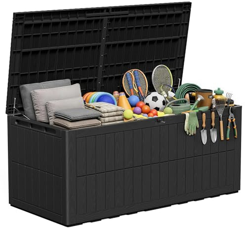 Amopatio Auflagenbox 832 Liter, Gartenbox XXXL Wasserdicht aus Resin, Kissenbox für Balkon, Garten & Terrasse, Wetterfeste Aufbewahrungsbox mit Gasdruckfeder, Schwarz