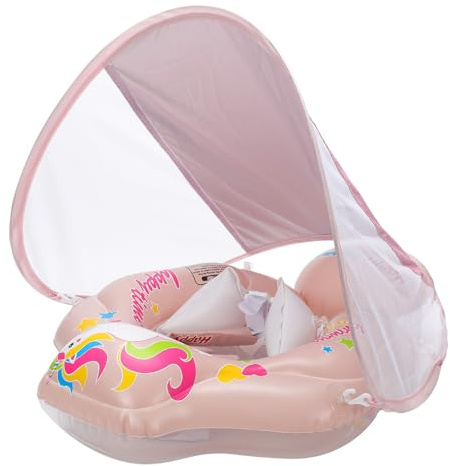 Simring för baby med avtagbart soltak, simring med soltak SPF 50+, uppgraderar babybadring 5–20 kg, justerbara axelband, uppblåsbar, simring baby från 3–36 månader
