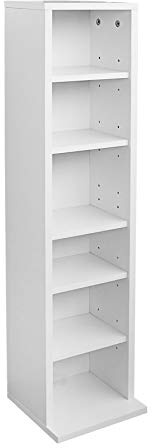 Lillyvale DVD Storage Tower Rack 102 CD Unit Shelf Organiser Archive Wood Black White (White) - Particle Board/MDF - 90x23x19cm - 6 Compartments - Holds up to 100 CDs