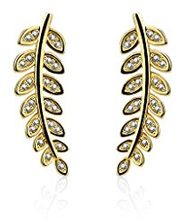 beyoutifulthings 1 Paar Ohrklemmen OLIVEN-BLÄTTER 21 x 3mm Set Ohringe Ohr-ringe Ohr-clip Ohr-stecker Chirurgenstahl Zirkonia Silber Gold Roségold
