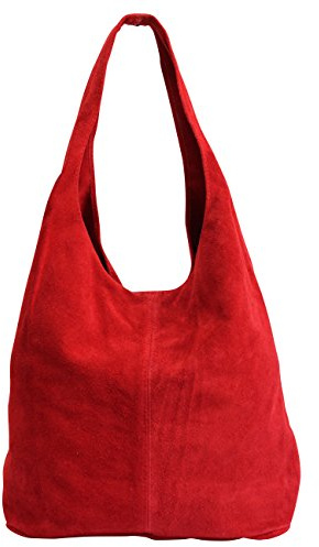 AMBRA Moda Damen Ledertasche Shopper Wildleder Handtasche Schultertasche Beuteltasche WL818 (Rot)