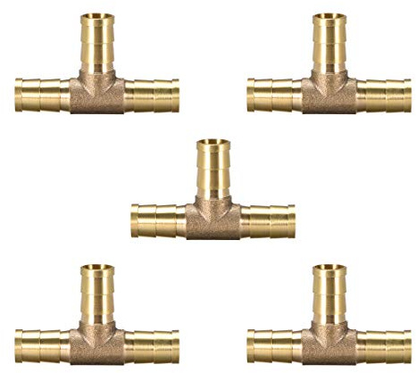 sourcing map Conector Manguera de Lengüeta, Racor Manguera de Latón de 3 Vías en Forma de T, Púa de 10mm DI, Adaptador Manguera Tubo de Aire Gas Agua, 5 Piezas