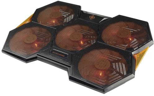 Deltaco Gaming Laptop Kühler Lüfter - Notebook Kühlung, Laptopkühler Cooling Unterlage, PC Cooler mit USB, belüfteter Ständer verstellbar, Kühlplatte 17 Zoll Schwarz/Orange, 1000-1300 U/min, GAM-072