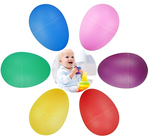 Chudian 24pcs Huevos de Maracas，Juego de Shaker de Huevo Huevos de Pascua de Plástico Maracas de Huevo para Niños Bebes Huevo para Educación Musical Temprana (6 Colores)