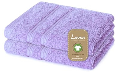 Lavea® 2 Lavette Bagno 30x30 cm in Spugna di Cotone Bio 100% Morbidi e Assorbenti, per Casa Hotel Spa – Ideali anche come Asciugamano Viso e Bidet – Lilla chiaro