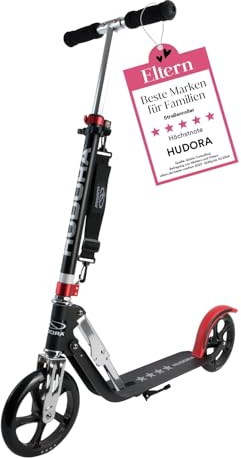 HUDORA BigWheel Scooter 205 - Stabiler Aluminium-Roller - Höhenverstellbarer & zusammenklappbarer Cityroller - Kinder- & Erwachsenenroller für bis zu 100kg - Tretroller mit Ständer