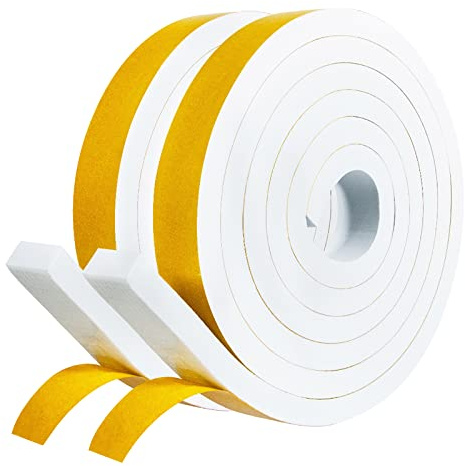fowong Draft Excluder for Doors, 2 Rolls 20mm(W) x 10mm(T) Door Insulation Strip, Single Sided Self Adhesive Weather Stripping Foam Tape, Door Soundproofing, Shockproof, Total 4M Long