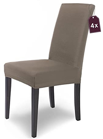 Scheffler Home Premium Stuhlhusse Mia Taupe 4er Set Stretch Husse für Schwingstühle Waschbarer Microfaser Bezug mit blickdichter Struktur als stilvoller Stuhlüberzug – Öko-Tex Zertifiziert