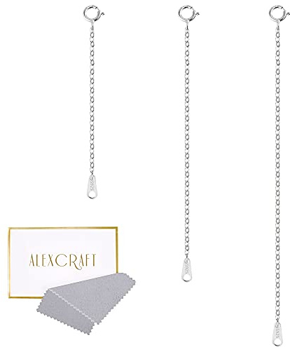 ALEXCRAFT 4 piezas de extensor de cadena de plata 925 doble cierre langosta plata, chapado en oro Extensor de cadena para pulseras/cadenas/collares/pies/joyas DIY, Plata esterlina