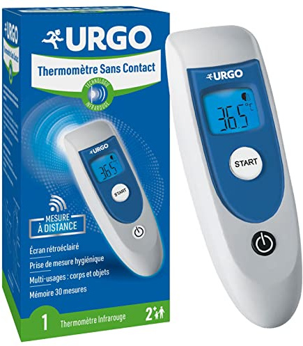 Urgo - Berührungsloses Thermometer – Infrarot-Technologie – vielseitig einsetzbar für Körper und Objekte – Display mit Hintergrundbeleuchtung – akustischer Alarm für Fieber – ab 2 Jahren