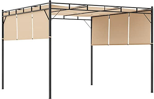 Outsunny Pergola avec 3 Toiles rétractables 3L x 3l x 2,25H m Structure Acier - Beige et Noir
