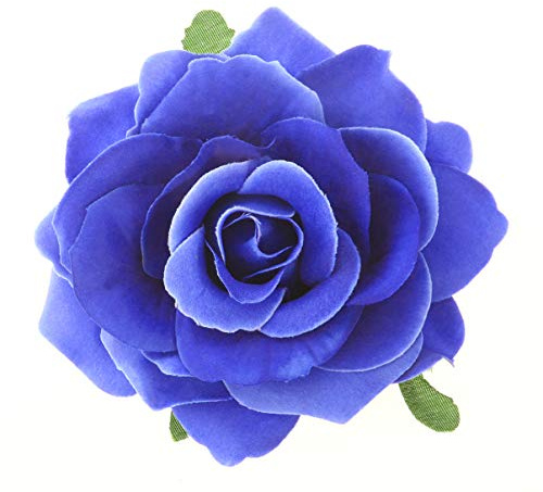 Broche Fleur Rose Bleu 2-en-1 en Tissu et Métal pour Femmes | Pince à Cheveux Incluse, Design Simple à Utiliser, Adaptée aux Soirées Dansantes Bal