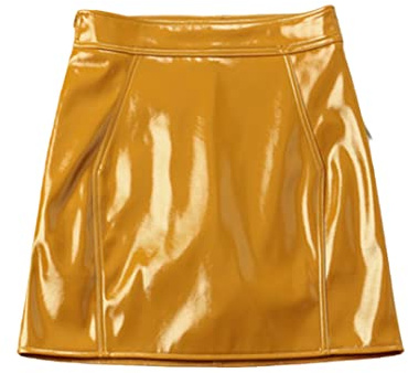 Herbst PU Leder Mini Rock Hohe Taille Schlankheits Hüfte Pack Reißverschluss A-Linie Rot Silber Grün Kurzer Lederrock, gelb, 36