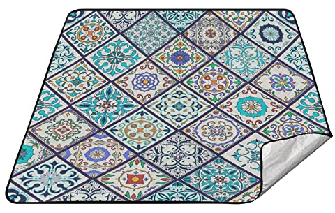 Wasserdichte Picknickdecke, faltbar, Yoga-Decke für Reisen, Patchwork, gepolsterte Picknickdecke