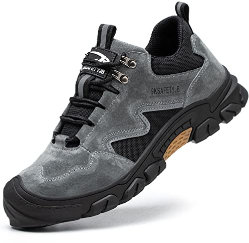 Micoklinlin Steel Toe Shoes for Women Lightweight Safety Sneakers for Work Casual Puncture Proof Hiking Shoes Breathable Pigskin Welding Shoes Grey