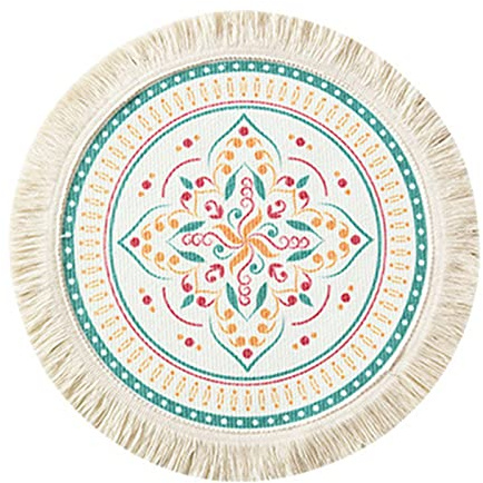 4er Set Rund gewebte Tischsets mit Quaste Waschbar, Boho Baumwolle Platzsets Untersetzer Hitzebeständig und rutschfest, Ideal für Küche, Party, Hochzeit usw (#2,36cm)
