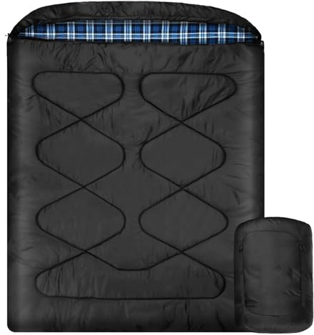 Mcota Baumwollflanell Doppelschlafsäcke für Erwachsene Winter Camping | 100% Baumwolle Flannel Futter, Queen Size Winddicht für Paar Familie 3-4 Saison Gebrauch, Wärme Schloss Entwurf Tube & Kapuze