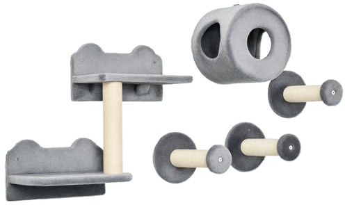 PawHut Cat Wall Furniture with Perch Cat House for Indoor Cats 5Pcs Grey | Scratching Post, Wall-Mounted Cat Tree