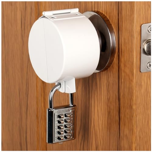 Posnaland Door Handle Lock, Round Door Knob Cover, Prevent Turning Handle, for Door Knob Lockout Device, Temporary Door Lock, No Drill Door Lock,Removable and Easy to Use (White) with Padlock