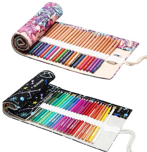LYQQY Stifterolle,Pencil Wrap Leinwand, 2 Stücke Stifterolle Pencil Wrap Roll up Holder für 36 Buntstifte und Bleistifte für Künstler, für Reisen,Schule (36 Holes)