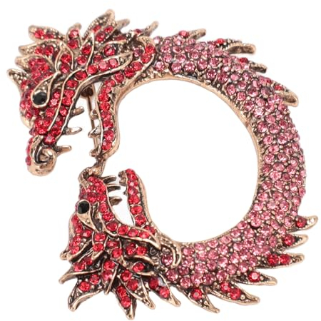 Chinesische Drache-Brosche, Vintage-Stil, Doppelkopf, Glitzernd, Chinesisches Sternzeichen, Drache-Brosche, Glänzende Anstecknadel für Hochzeit (Roségold)