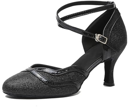 LITNERMIA damer nät glitter latinska dansskor moderna bal stängd tå pumpar, L271 Svart 7 5 cm klack, 38 EU