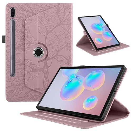 TEDTIKJT Tablet Schutzhülle für Samsung Galaxy Tab S6 10.5 2019 Hülle SM-T860/T865 PU Leder 360°Drehbar Multi-Winkel Ständer Baum Flip Cover Case Samsung Galaxy Tab S6 Schutzhülle,Rose Gold