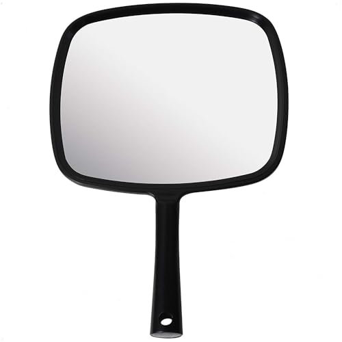 MIRRORVANA Hand Mirror with Ergonomic Handle - Handheld Mirror for Makeup, Home Haircuts, Dental and Barber Use, 20cm x 28cm (Black)
