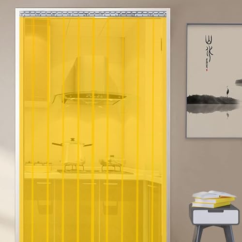 POCHY Streifenvorhang PVC Lamellenvorhang Wetterfest Industrie Streifenvorhang Komplett Vormontiert for Ställe Paddocks Hallen (Color : Yellow, Size : 1.35x2.2m)