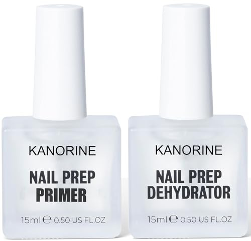 Kanorine Natural Nail Prep Apprêt déshydraté et sans acide, Primer Ongle Vernis Semi Permanent et Nail Déshydrateur Set,déshydrateur pour vernis à ongles acrylique et gel UV, séchage rapide