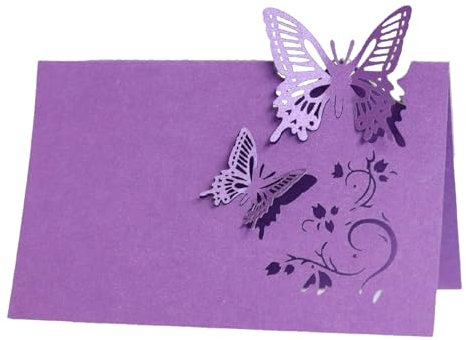 iKesoce 50 Pezzi Segnaposti di Farfalla Cartellini Segnaposto da Tavolo Matrimonio Segnatavolo Carta per Comunione Battesimo, Viola Scuro