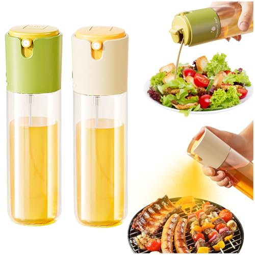 Daity 2 Stück Ölsprüher 300ml Glas Öl Sprühflasche 2 in 1 Oil Dispenser Küche Transparent Oil Spray Bottle für küche Heißluftfritteuse, Grillen, Backen, Kochen