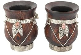 Genérico Mate de madera argentino calden con base de alpaca y rodocrosita