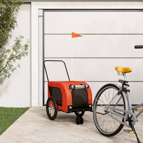 LAPOOH Fahrradanhänger Hunde Orange und Schwarz Oxford-Gewebe & Eisen, Fahrrad Anhänger, Lastenanhänger, Handwagen, Fahrrad-lastenanhänger, Lastenfahrrad - 94019