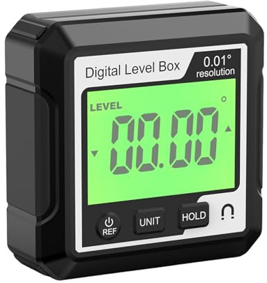 Digital LCD Neigungsmesser Winkelmesser, Digitaler Winkelmesser Schrägkasten Neigungsmesser Winkelmesser Magnetfuß für Automobil, Holzbearbeitung, Bauwesen, Bohrmaschinen (White, 5.7X5.7X2.5CM)