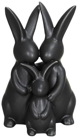 Posiwio putzige originelle kuschelnde Osterhasenfamilie aus Porzellan in schwarz matt als 3-er Figur