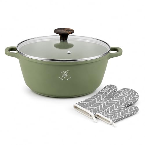 Royal Swiss® Faitout 28 cm – Marmite 6L avec Couvercle en Verre | Revêtement Marbre Antiadhésif | Compatible Tous Feux dont Induction | Grande Capacité, Cuisson Saine & Durable