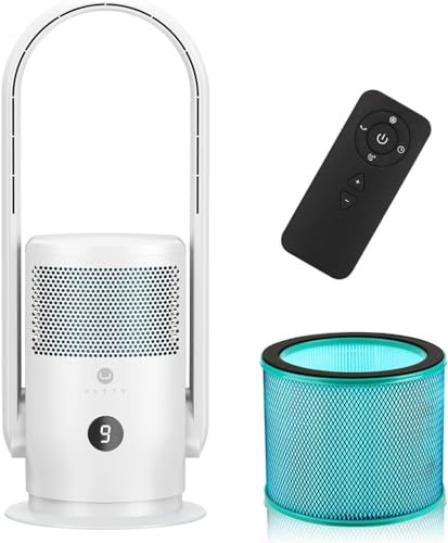 Ventilateur Tour Sans Pales, ULTTY Ventilateur Colonne Purificateur D'air Silencieux Avec Télécommande, Hauteur 60 cm, Tower Fan pour Chambre à Coucher, Bureau, CR021 Blanc