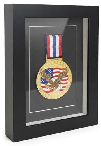 YFPIXA 6x8 Medal Display Case, Black Finish, Clear Front