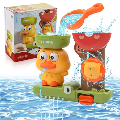 JWTRSVTY Badewannen Spielzeug Kinder, Cute Duck-Dusche Badespielzeug Set, Rotierendes Wasserauto Baby Badespielzeug, 1-3 Jahr Mädchen Junge Wasse Kinder Spielzeug, Badewannenspielzeug ab 6-18 Monate