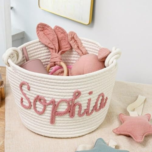 Personalisierter Handgemachter Korb, Personalisierter Baby Shower Geschenkkorb, Personalisierter Name Baby Windel Caddy Organizer For Mädchen Junge, Haustierkorb(L:28X16CM)