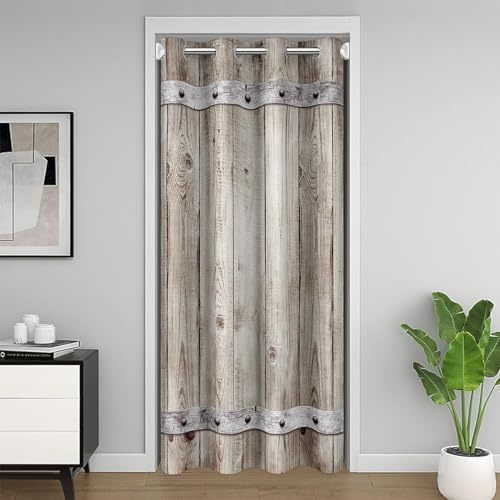 Loussiesd Rustikale Scheunentür Türvorhang 86x203cm Holz Korn Textur Art Print Schrank Vorhang für Schlafzimmer Wohnzimmer Bauernhof Bauernhaus Dekor Braun Vorhang für Innentür Raumteiler
