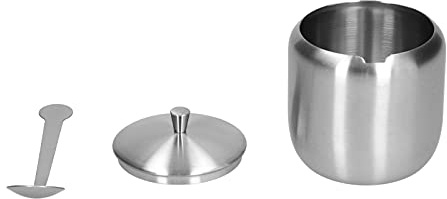 Nikou Contenedor de azúcar de 370 ml, acero inoxidable 304 pulido, antioxidante, antioxidante, caja de condimentos con cuchara, dispensador de azúcar, azucarero, tarro de condimentos